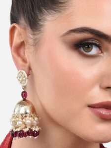 Zaveri Pearls Wine Beads Drop Traditional Kundan Jhumki Earring For Women-ZPFK13785