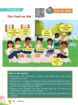 the Food we eat- Mridang - Textbook of English for Class 1